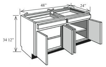 BI48: Kitchen Island Base Cabinet, 48"w x 34 1/2"h x 24"d