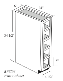BWC06: Kitchen Wine Cubby Base Cabinet, 6"W x 34-1/2"H x 24"D