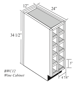BWC12: Kitchen Wine Cubby Base Cabinet, 12"W x 34-1/2"H x 24"D