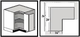 BCR36: Kitchen Corner Base Cabinet (Easy Reach), 34 1/2"h x 36" along wall