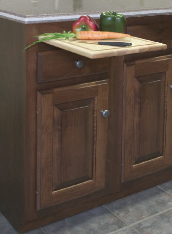BC15: Kitchen Base Cabinet with Cutting Board, 15w x 34 1/2h x 24d;  Custom Unfinished, Stained or Painted